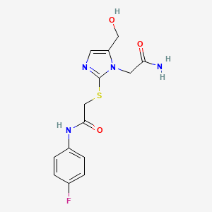 2-((1-(2-amino-2-oxoethyl)-5-(hydroxymethyl)-1H-imidazol-2-yl)thio)-N-(4-fluorophenyl)acetamide