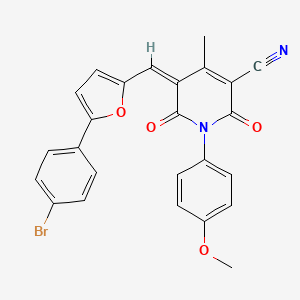 molecular formula C25H17BrN2O4 B2956328 (5Z)-5-[[5-(4-Bromophenyl)furan-2-yl]methylidene]-1-(4-methoxyphenyl)-4-methyl-2,6-dioxopyridine-3-carbonitrile CAS No. 879956-52-2