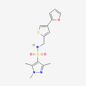 B2956329 N-[[4-(Furan-2-yl)thiophen-2-yl]methyl]-1,3,5-trimethylpyrazole-4-sulfonamide CAS No. 2379994-51-9