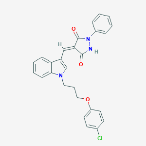 (4E)-4-({1-[3-(4-chlorophenoxy)propyl]-1H-indol-3-yl}methylidene)-1-phenylpyrazolidine-3,5-dione