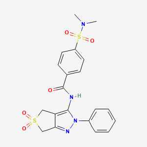 molecular formula C20H20N4O5S2 B2956341 4-(N,N-二甲基磺酰氨基)-N-(5,5-二氧化-2-苯基-4,6-二氢-2H-噻吩并[3,4-c]吡唑-3-基)苯甲酰胺 CAS No. 681266-34-2