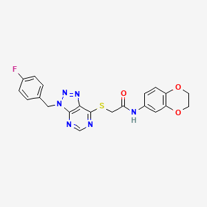 molecular formula C21H17FN6O3S B2956345 N-(2,3-dihydrobenzo[b][1,4]dioxin-6-yl)-2-((3-(4-fluorobenzyl)-3H-[1,2,3]triazolo[4,5-d]pyrimidin-7-yl)thio)acetamide CAS No. 863457-85-6