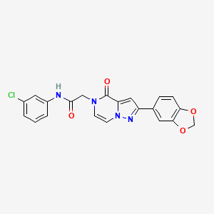 molecular formula C21H15ClN4O4 B2956357 2-[2-(1,3-benzodioxol-5-yl)-4-oxopyrazolo[1,5-a]pyrazin-5(4H)-yl]-N-(3-chlorophenyl)acetamide CAS No. 1291855-86-1