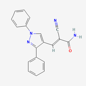 molecular formula C19H14N4O B2956358 (E)-2-氰基-3-(1,3-二苯基-1H-吡唑-4-基)丙烯酰胺 CAS No. 179999-21-4
