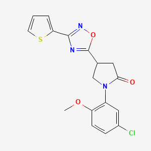 molecular formula C17H14ClN3O3S B2956375 1-(5-Chloro-2-methoxyphenyl)-4-[3-(2-thienyl)-1,2,4-oxadiazol-5-yl]-2-pyrrolidinone CAS No. 946276-81-9