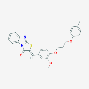 molecular formula C27H24N2O4S B295638 (2Z)-2-{3-methoxy-4-[3-(4-methylphenoxy)propoxy]benzylidene}[1,3]thiazolo[3,2-a]benzimidazol-3(2H)-one 