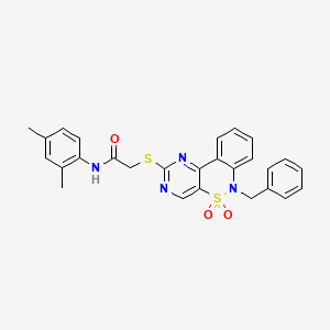 molecular formula C27H24N4O3S2 B2956392 2-((6-苄基-5,5-二氧化-6H-苯并[c]嘧啶并[4,5-e][1,2]噻嗪-2-基)硫代)-N-(2,4-二甲苯基)乙酰胺 CAS No. 932528-82-0