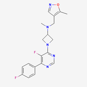molecular formula C19H19F2N5O B2956404 1-[5-Fluoro-6-(4-fluorophenyl)pyrimidin-4-yl]-N-methyl-N-[(5-methyl-1,2-oxazol-4-yl)methyl]azetidin-3-amine CAS No. 2380078-56-6
