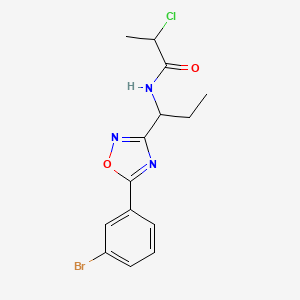 molecular formula C14H15BrClN3O2 B2956416 N-[1-[5-(3-Bromophenyl)-1,2,4-oxadiazol-3-yl]propyl]-2-chloropropanamide CAS No. 2411254-65-2
