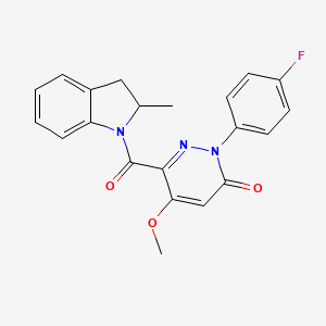 molecular formula C21H18FN3O3 B2956430 2-(4-氟苯基)-5-甲氧基-6-(2-甲基吲哚啉-1-羰基)嘧啶并-3(2H)-酮 CAS No. 941879-69-2