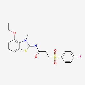 (E)-N-(4-ethoxy-3-methylbenzo[d]thiazol-2(3H)-ylidene)-3-((4-fluorophenyl)sulfonyl)propanamide