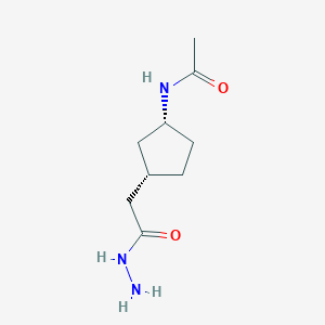 molecular formula C9H17N3O2 B2956438 N-[(1R,3S)-3-(2-Hydrazinyl-2-oxoethyl)cyclopentyl]acetamide CAS No. 2126143-89-1