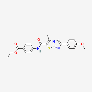 molecular formula C23H21N3O4S B2956448 Ethyl 4-(6-(4-methoxyphenyl)-3-methylimidazo[2,1-b]thiazole-2-carboxamido)benzoate CAS No. 852134-99-7