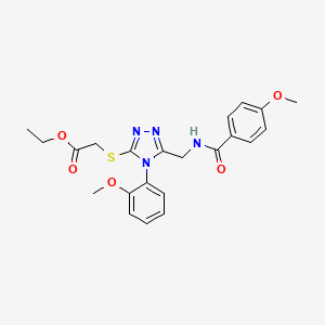 molecular formula C22H24N4O5S B2956454 ethyl 2-((5-((4-methoxybenzamido)methyl)-4-(2-methoxyphenyl)-4H-1,2,4-triazol-3-yl)thio)acetate CAS No. 476450-31-4
