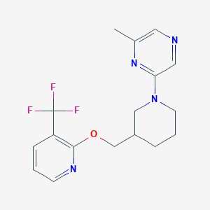 molecular formula C17H19F3N4O B2956460 2-Methyl-6-[3-[[3-(trifluoromethyl)pyridin-2-yl]oxymethyl]piperidin-1-yl]pyrazine CAS No. 2379948-65-7