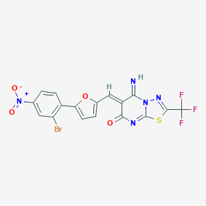 molecular formula C17H7BrF3N5O4S B295647 (6Z)-6-{[5-(2-bromo-4-nitrophenyl)furan-2-yl]methylidene}-5-imino-2-(trifluoromethyl)-5,6-dihydro-7H-[1,3,4]thiadiazolo[3,2-a]pyrimidin-7-one 