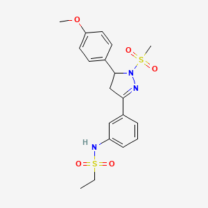 molecular formula C19H23N3O5S2 B2956519 N-{3-[1-methanesulfonyl-5-(4-methoxyphenyl)-4,5-dihydro-1H-pyrazol-3-yl]phenyl}ethane-1-sulfonamide CAS No. 851782-79-1