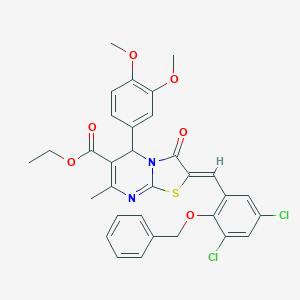 molecular formula C32H28Cl2N2O6S B295652 ethyl 2-[2-(benzyloxy)-3,5-dichlorobenzylidene]-5-(3,4-dimethoxyphenyl)-7-methyl-3-oxo-2,3-dihydro-5H-[1,3]thiazolo[3,2-a]pyrimidine-6-carboxylate 