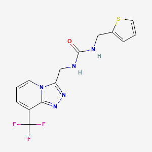 molecular formula C14H12F3N5OS B2956523 1-(Thiophen-2-ylmethyl)-3-((8-(trifluoromethyl)-[1,2,4]triazolo[4,3-a]pyridin-3-yl)methyl)urea CAS No. 2034601-66-4