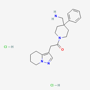 molecular formula C21H30Cl2N4O B2956529 1-[4-(Aminomethyl)-4-phenylpiperidin-1-yl]-2-(4,5,6,7-tetrahydropyrazolo[1,5-a]pyridin-3-yl)ethanone;dihydrochloride CAS No. 2418726-83-5