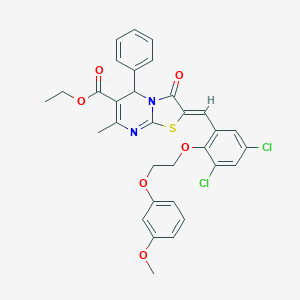 molecular formula C32H28Cl2N2O6S B295653 ethyl 2-{3,5-dichloro-2-[2-(3-methoxyphenoxy)ethoxy]benzylidene}-7-methyl-3-oxo-5-phenyl-2,3-dihydro-5H-[1,3]thiazolo[3,2-a]pyrimidine-6-carboxylate 