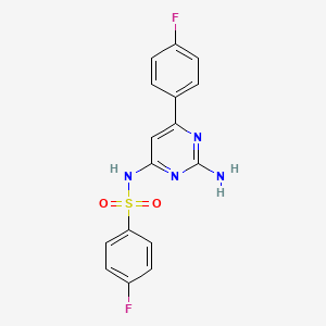 molecular formula C16H12F2N4O2S B2956544 N-[2-amino-6-(4-fluorophenyl)-4-pyrimidinyl]-4-fluorobenzenesulfonamide CAS No. 676546-30-8