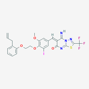 molecular formula C25H20F3IN4O4S B295655 (6Z)-5-imino-6-(3-iodo-5-methoxy-4-{2-[2-(prop-2-en-1-yl)phenoxy]ethoxy}benzylidene)-2-(trifluoromethyl)-5,6-dihydro-7H-[1,3,4]thiadiazolo[3,2-a]pyrimidin-7-one 