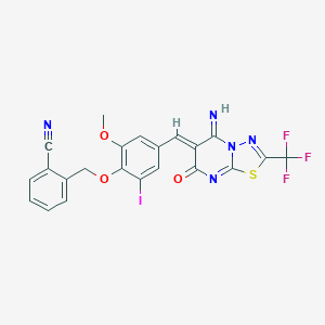 2-[(4-{(Z)-[5-imino-7-oxo-2-(trifluoromethyl)-5H-[1,3,4]thiadiazolo[3,2-a]pyrimidin-6(7H)-ylidene]methyl}-2-iodo-6-methoxyphenoxy)methyl]benzonitrile