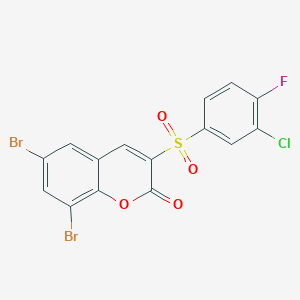 molecular formula C15H6Br2ClFO4S B2956587 6,8-二溴-3-((3-氯-4-氟苯基)磺酰基)-2H-色满-2-酮 CAS No. 2034517-56-9