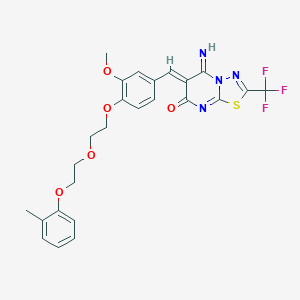 molecular formula C25H23F3N4O5S B295659 5-imino-6-(3-methoxy-4-{2-[2-(2-methylphenoxy)ethoxy]ethoxy}benzylidene)-2-(trifluoromethyl)-5,6-dihydro-7H-[1,3,4]thiadiazolo[3,2-a]pyrimidin-7-one 