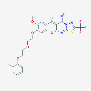 molecular formula C25H23F3N4O5S B295659 (6Z)-5-IMINO-6-[(3-METHOXY-4-{2-[2-(2-METHYLPHENOXY)ETHOXY]ETHOXY}PHENYL)METHYLIDENE]-2-(TRIFLUOROMETHYL)-5H,6H,7H-[1,3,4]THIADIAZOLO[3,2-A]PYRIMIDIN-7-ONE 