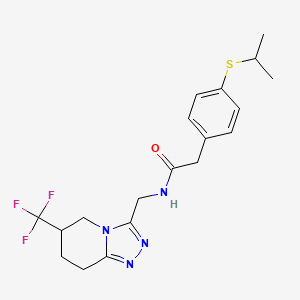 molecular formula C19H23F3N4OS B2956594 2-(4-(isopropylthio)phenyl)-N-((6-(trifluoromethyl)-5,6,7,8-tetrahydro-[1,2,4]triazolo[4,3-a]pyridin-3-yl)methyl)acetamide CAS No. 2034556-49-3