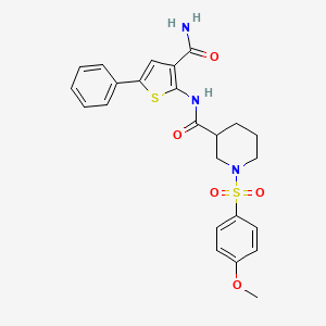 molecular formula C24H25N3O5S2 B2956604 N-(3-carbamoyl-5-phenylthiophen-2-yl)-1-((4-methoxyphenyl)sulfonyl)piperidine-3-carboxamide CAS No. 952843-69-5