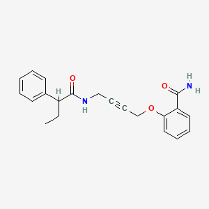 molecular formula C21H22N2O3 B2956610 2-((4-(2-Phenylbutanamido)but-2-yn-1-yl)oxy)benzamide CAS No. 1421528-02-0