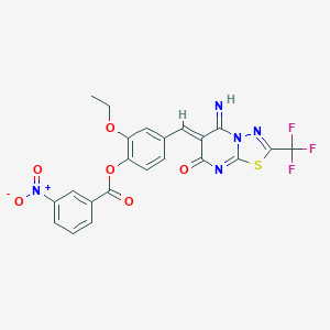 2-ethoxy-4-[(5-imino-7-oxo-2-(trifluoromethyl)-5H-[1,3,4]thiadiazolo[3,2-a]pyrimidin-6(7H)-ylidene)methyl]phenyl 3-nitrobenzoate