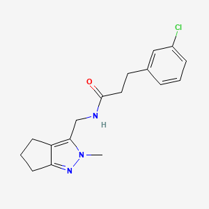molecular formula C17H20ClN3O B2956623 3-(3-chlorophenyl)-N-((2-methyl-2,4,5,6-tetrahydrocyclopenta[c]pyrazol-3-yl)methyl)propanamide CAS No. 2034508-18-2