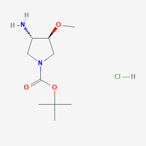 molecular formula C10H21ClN2O3 B2956626 tert-Butyl trans-3-amino-4-methoxy-1-pyrrolidinecarboxylate hydrochloride CAS No. 1491150-62-9