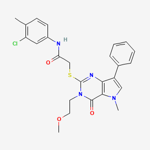 molecular formula C25H25ClN4O3S B2956627 N-(3-chloro-4-methylphenyl)-2-((3-(2-methoxyethyl)-5-methyl-4-oxo-7-phenyl-4,5-dihydro-3H-pyrrolo[3,2-d]pyrimidin-2-yl)thio)acetamide CAS No. 1111960-85-0