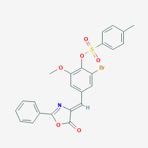 molecular formula C24H18BrNO6S B295663 2-bromo-6-methoxy-4-[(5-oxo-2-phenyl-1,3-oxazol-4(5H)-ylidene)methyl]phenyl 4-methylbenzenesulfonate 