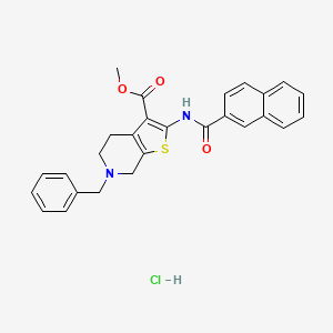 molecular formula C27H25ClN2O3S B2956669 Methyl 2-(2-naphthamido)-6-benzyl-4,5,6,7-tetrahydrothieno[2,3-c]pyridine-3-carboxylate hydrochloride CAS No. 1215561-18-4