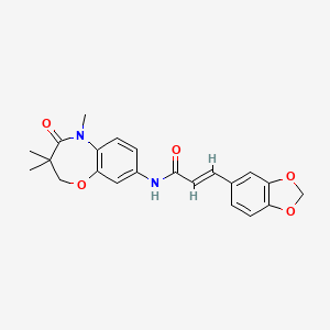 molecular formula C22H22N2O5 B2956691 (E)-3-(苯并[d][1,3]二氧杂环-5-基)-N-(3,3,5-三甲基-4-氧代-2,3,4,5-四氢苯并[b][1,4]恶氮杂环-8-基)丙烯酰胺 CAS No. 1207062-09-6