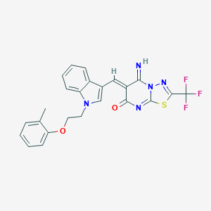 molecular formula C24H18F3N5O2S B295670 5-imino-6-({1-[2-(2-methylphenoxy)ethyl]-1H-indol-3-yl}methylene)-2-(trifluoromethyl)-5,6-dihydro-7H-[1,3,4]thiadiazolo[3,2-a]pyrimidin-7-one 