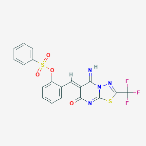 molecular formula C19H11F3N4O4S2 B295673 2-{(Z)-[5-imino-7-oxo-2-(trifluoromethyl)-5H-[1,3,4]thiadiazolo[3,2-a]pyrimidin-6(7H)-ylidene]methyl}phenyl benzenesulfonate 