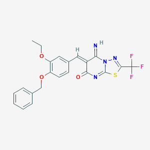 molecular formula C22H17F3N4O3S B295676 6-[4-(benzyloxy)-3-ethoxybenzylidene]-5-imino-2-(trifluoromethyl)-5,6-dihydro-7H-[1,3,4]thiadiazolo[3,2-a]pyrimidin-7-one 