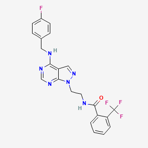 molecular formula C22H18F4N6O B2956773 N-(2-(4-((4-fluorobenzyl)amino)-1H-pyrazolo[3,4-d]pyrimidin-1-yl)ethyl)-2-(trifluoromethyl)benzamide CAS No. 1210723-14-0