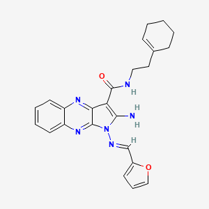 molecular formula C24H24N6O2 B2956796 (E)-2-amino-N-(2-(cyclohex-1-en-1-yl)ethyl)-1-((furan-2-ylmethylene)amino)-1H-pyrrolo[2,3-b]quinoxaline-3-carboxamide CAS No. 840483-99-0