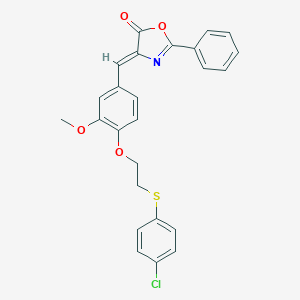 molecular formula C25H20ClNO4S B295682 4-(4-{2-[(4-chlorophenyl)sulfanyl]ethoxy}-3-methoxybenzylidene)-2-phenyl-1,3-oxazol-5(4H)-one 