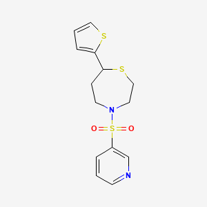 molecular formula C14H16N2O2S3 B2956820 4-(吡啶-3-磺酰基)-7-(噻吩-2-基)-1,4-噻氮杂环 CAS No. 1706292-82-1