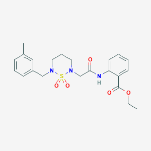 molecular formula C22H27N3O5S B2956833 Ethyl 2-({[6-(3-methylbenzyl)-1,1-dioxido-1,2,6-thiadiazinan-2-yl]acetyl}amino)benzoate CAS No. 899726-73-9