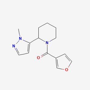 molecular formula C14H17N3O2 B2956836 Furan-3-yl-[2-(2-methylpyrazol-3-yl)piperidin-1-yl]methanone CAS No. 2320853-05-0